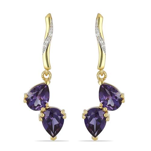 4.40 CT SYNTHETIC ALEXANDRITE GOLD PLATED STERLING SILVER EARRINGS #VE033569